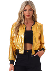 Holographic Shimmering Metallic Lightweight Bomber Jacket