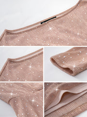 One Shoulder Sequin Glitter Long Sleeves Mini Dress