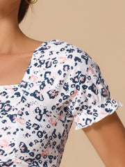 Smocked Crop Top Slim Fit Peasant Floral Blouse