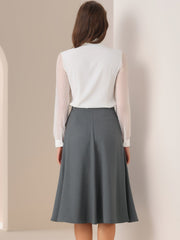 Side Zipper High Waist Elegant Flared A Line Midi Skirt