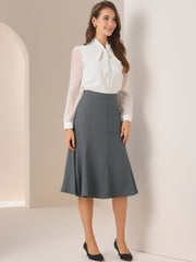 Side Zipper High Waist Elegant Flared A Line Midi Skirt
