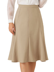 Side Zipper High Waist Elegant Flared A Line Midi Skirt