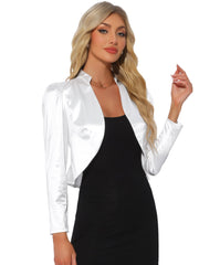 Satin Open Front Long Sleeves Cropped Bolero Shrug