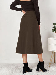 Corduroy Buttoned Split Solid Color A-Line Midi Skirt