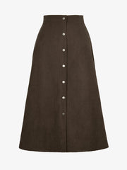 Corduroy Buttoned Split Solid Color A-Line Midi Skirt