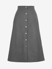Corduroy Buttoned Split Solid Color A-Line Midi Skirt