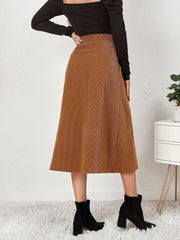 Corduroy Buttoned Split Solid Color A-Line Midi Skirt