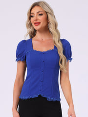 Sweetheart Neck Puff Short Sleeve Lace Up Gothic Blouse