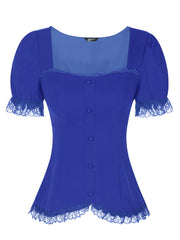 Sweetheart Neck Puff Short Sleeve Lace Up Gothic Blouse