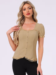 Sweetheart Neck Puff Short Sleeve Lace Up Gothic Blouse