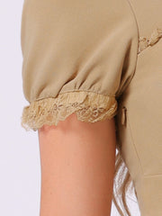 Sweetheart Neck Puff Short Sleeve Lace Up Gothic Blouse