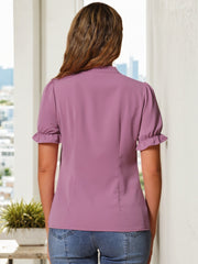 Bow Tie Neck Tops Elegant Office Short Sleeve Blouse