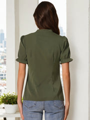 Bow Tie Neck Tops Elegant Office Short Sleeve Blouse