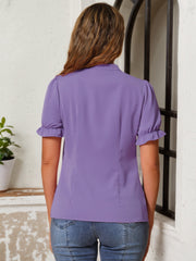 Bow Tie Neck Tops Elegant Office Short Sleeve Blouse