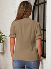Bow Tie Neck Tops Elegant Office Short Sleeve Blouse