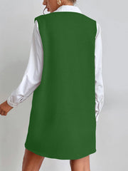 V Neck Sleeveless Pocketed Knit Mini Sweater Dress
