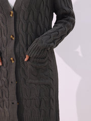 Long Sleeves Cable Knit Button Down Cardigan