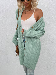 Long Sleeves Cable Knit Button Down Cardigan