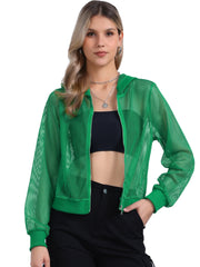 Zip Up Long Sleeve Mesh Sheer Hoodie Bomber Jackets