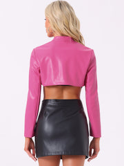 Faux Leather Stand Collar Moto Biker Cropped Jacket Shrugs