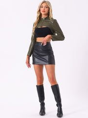 Faux Leather Stand Collar Moto Biker Cropped Jacket Shrugs