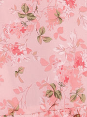 Ruffle Sleeve V Neck Above Knee A-Line Floral Chiffon Dress