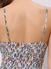 Boho Floral Summer Spaghetti Strap A-Line Flowy Smocked Midi Dress Sundress