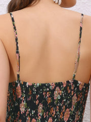 Boho Floral Summer Spaghetti Strap A-Line Flowy Smocked Midi Dress Sundress