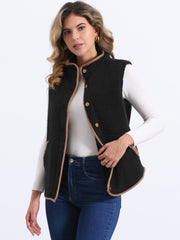 Fleece Plush Pockets Buttons Sleeveless Fuzzy Jacket Vest