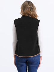 Fleece Plush Pockets Buttons Sleeveless Fuzzy Jacket Vest