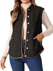 Fleece Plush Pockets Buttons Sleeveless Fuzzy Jacket Vest