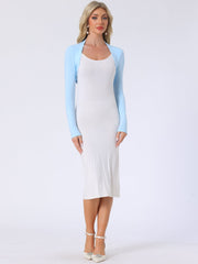 Elegant Long Sleeve Knit Open Front Cropped Bolero Shrug