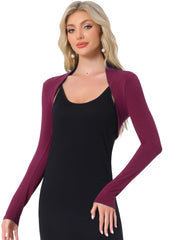 Elegant Long Sleeve Knit Open Front Cropped Bolero Shrug