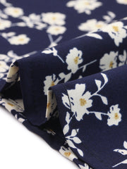 Floral Crew Neck Ruched Sleeve Casual Blouse