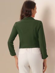 Notched Lapel Ruched Sleeve Business Cropped Jacket Blazer