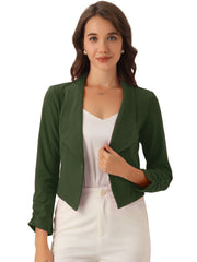 Notched Lapel Ruched Sleeve Business Cropped Jacket Blazer