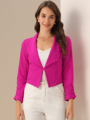 Notched Lapel Ruched Sleeve Business Cropped Jacket Blazer