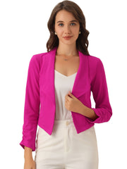 Notched Lapel Ruched Sleeve Business Cropped Jacket Blazer