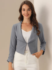 Notched Lapel Ruched Sleeve Business Cropped Jacket Blazer