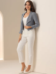 Notched Lapel Ruched Sleeve Business Cropped Jacket Blazer