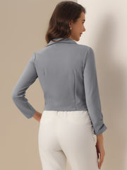 Notched Lapel Ruched Sleeve Business Cropped Jacket Blazer