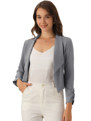 Notched Lapel Ruched Sleeve Business Cropped Jacket Blazer