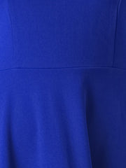 3/4 Sleeve Boat Neck Solid Color A-Line Midi Dress