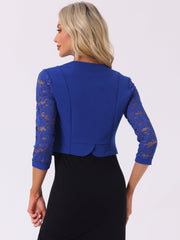 Lace Panel Open Front Long Sleeve Work Office Crop Bolero Shrug