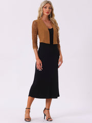 Lace Panel Open Front Long Sleeve Work Office Crop Bolero Shrug