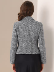 Tweed Shawl Collar Button Down Long Sleeves Textured Blazer