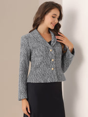 Tweed Shawl Collar Button Down Long Sleeves Textured Blazer