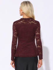 Lace Square Neck Long Sleeve Stertch Peplum Blouse