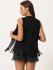 Fringe Open Front 70s Outfits Faux Suede Tassel Vest