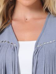 Fringe Open Front 70s Outfits Faux Suede Tassel Vest
